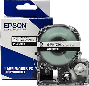Epson 1/6" Black on White Tape - 204BWPX