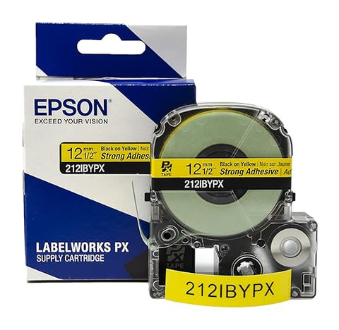 Epson 1/2" Black on Yellow "Strong Adhesive" Tape - 212IBYPX