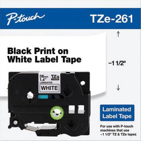 Brother 1.4" 36mm Black on White Tape - TZe261