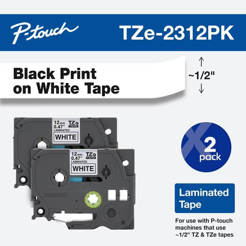 Brother 1/2" Black on White Tape (2-Pack) - TZe231-2PK