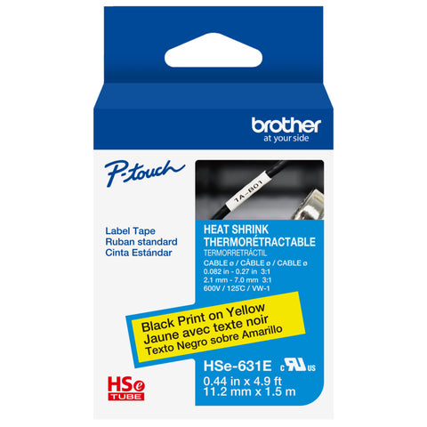 Brother 11.2mm Black on Yellow Shrink Tube - HSE631E