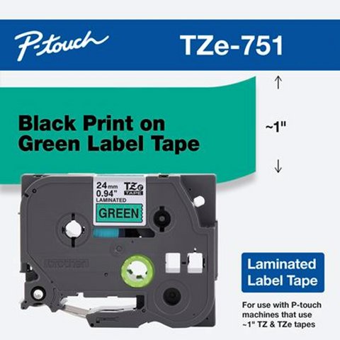 Brother 1" Black on Green Tape - TZe751