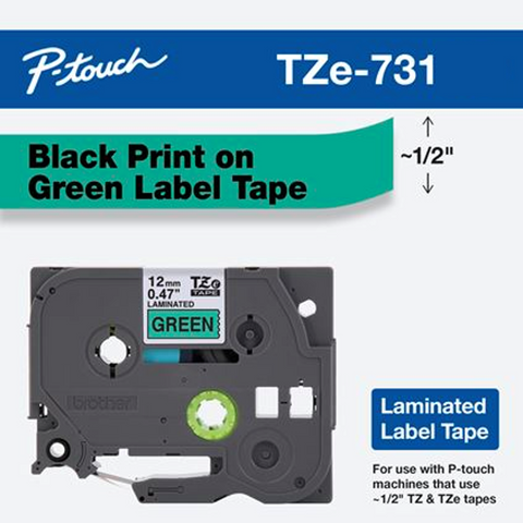 Brother 1/2" Black on Green Tape - TZe731