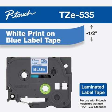 Brother 1/2" White on Blue Tape - TZe535