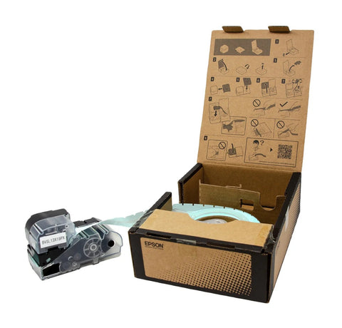 Epson LW-Z Series Bulk Roll - Self-Lamination Wire Wrap - Die Cut (13mm x 19mm) 2700 Labels/Roll - Black on White - BVSL13X19PX