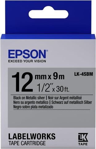Epson LabelWorks™ 1/2" Black on Metallic Silver Tape LK-4SBM