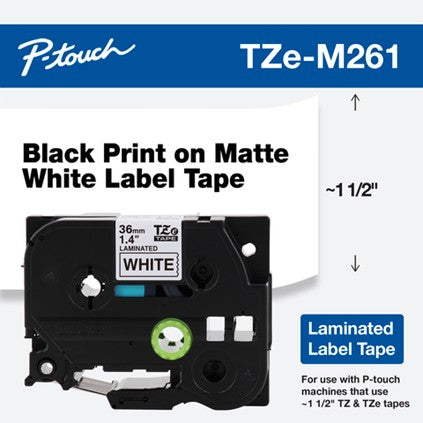 Brother 1.4" 36mm Black on Matte White Tape - TZeM261