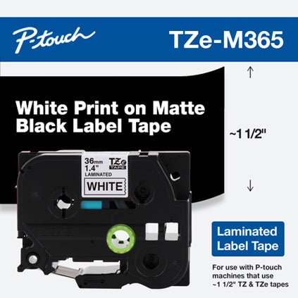 Brother 1.4" 36mm White on Matte Black Tape - TZeM365
