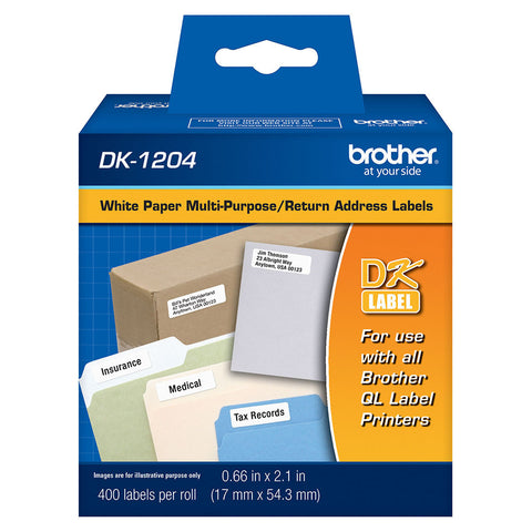 Brother White Multi-Purpose/Return Address Paper Labels - DK1204