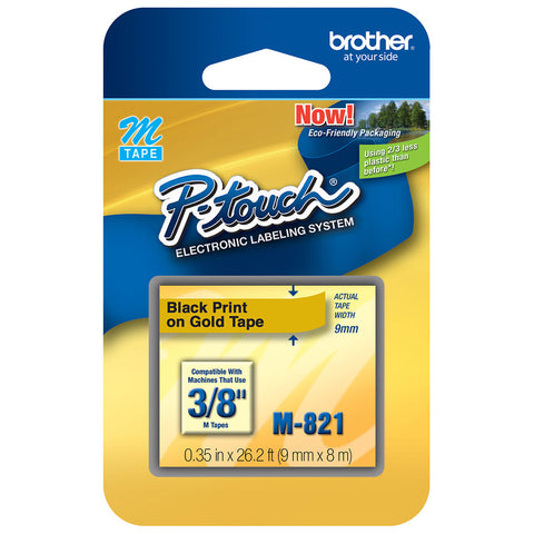 Brother 3/8" Black on Gold Tape - M821