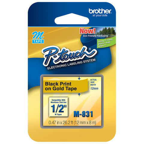 Brother 1/2" Black on Gold Tape - M831