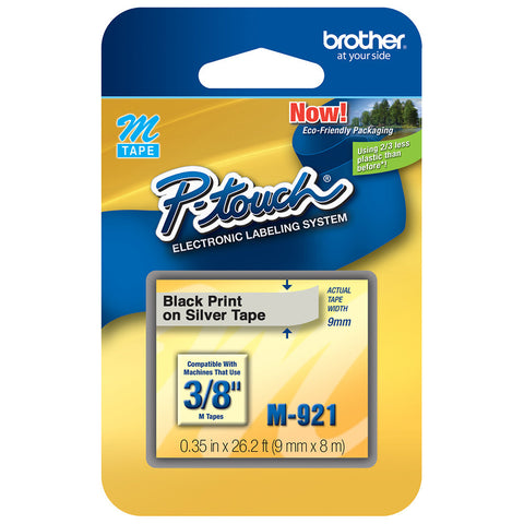 Brother 3/8" Black on Silver Tape - M921