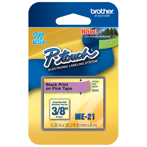 Brother 3/8" Black on Metallic Pink Tape - ME21