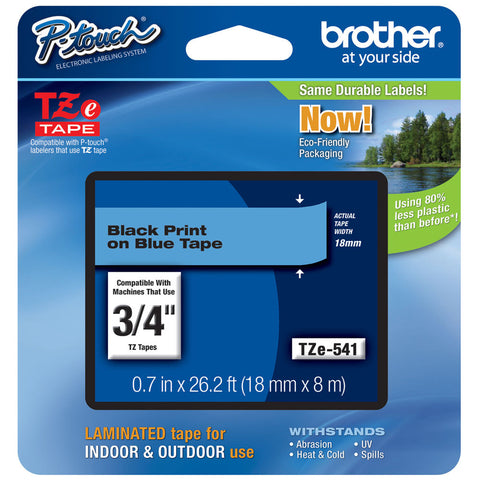 Brother 3/4" Black on Blue Tape - TZe541