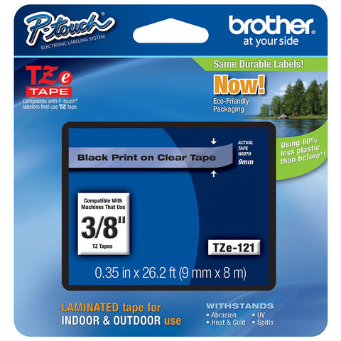 Brother 3/8" Black on Clear Tape - TZe121