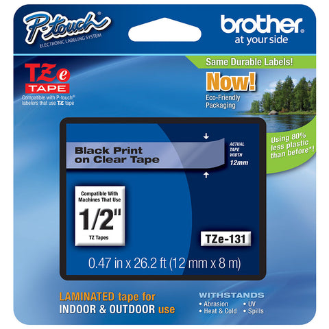 Brother 1/2" Black on Clear Tape - TZe131