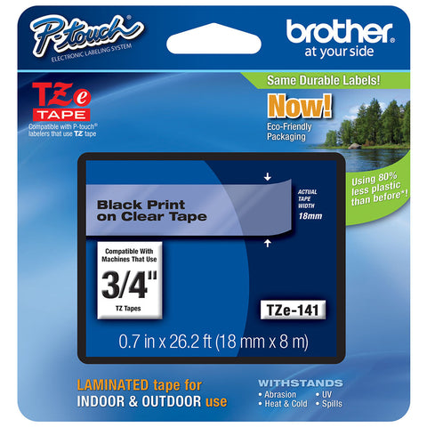 Brother 3/4" Black on Clear Tape - TZe141
