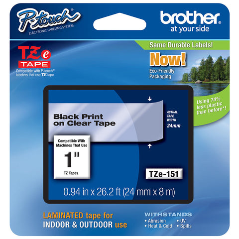 Brother 1" Black on Clear Tape - TZe151
