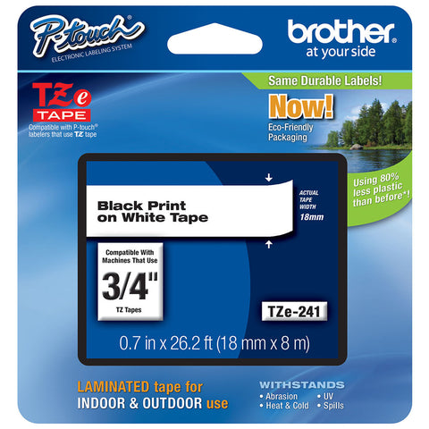 Brother 3/4" Black on White Tape - TZe241