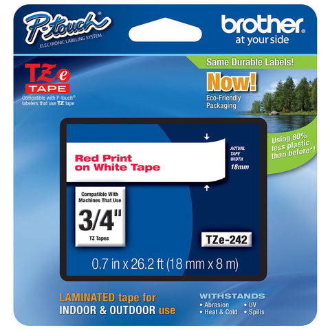 Brother 3/4" Red on White Tape - TZe242