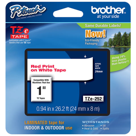 Brother 1" Red on White Tape - TZe252