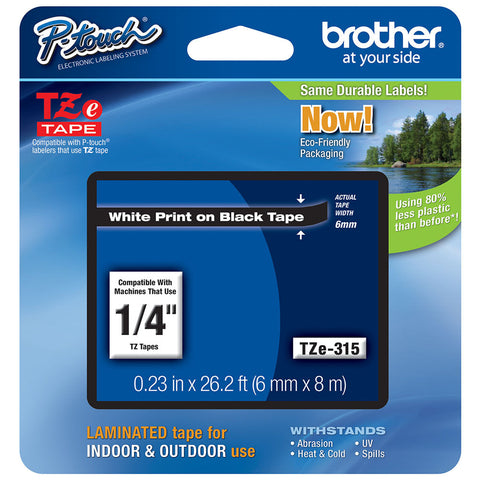 Brother 1/4" White on Black Tape - TZe315