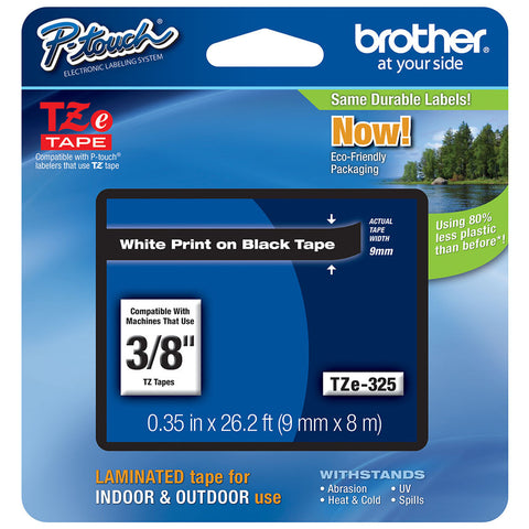 Brother 3/8" White on Black Tape - TZe325