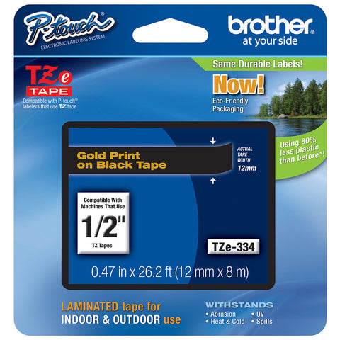 Brother 1/2" Gold on Black Tape - TZe334
