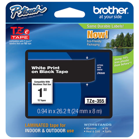 Brother 1" White on Black Tape - TZe355