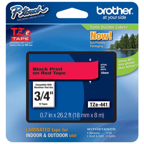 Brother 3/4" Black on Red Tape - TZe441
