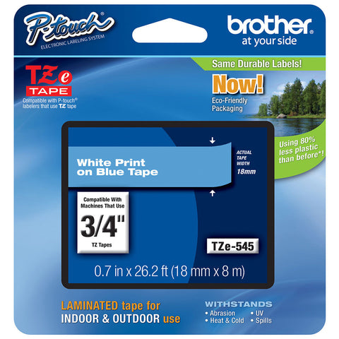 Brother 3/4" White on Blue Tape - TZe545