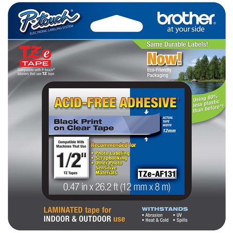 Brother 1/2" Black on Clear "Acid Free" Tape - TZeAF131