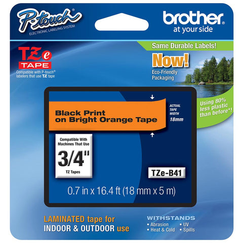 Brother 3/4" Black on Fluorescent Orange Tape - TZeB41