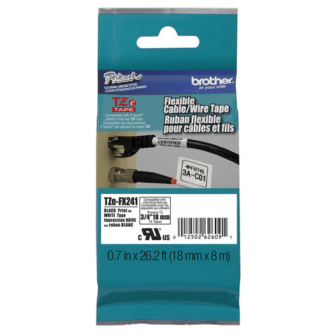 Brother 3/4" Black on White TZ Flex ID Tape - TZEFX241