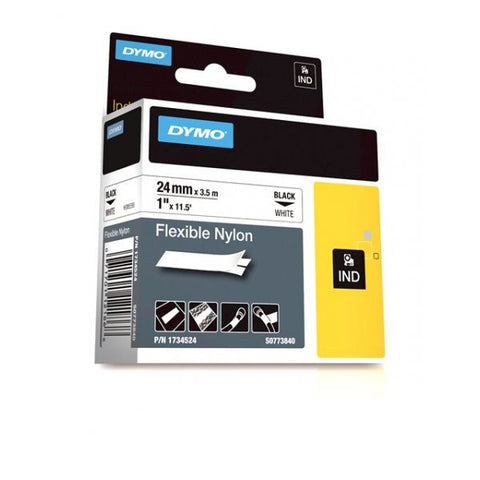 Dymo RhinoPro 1" Black on White Flexible Nylon Tape - 1734524