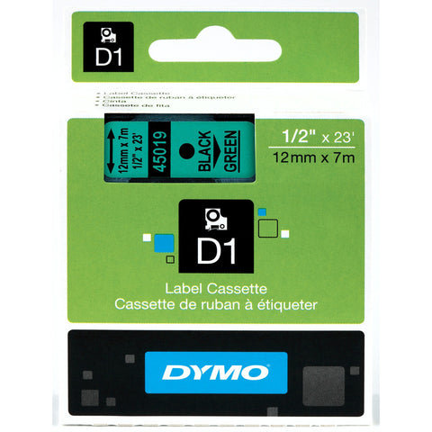 Dymo 1/2" Black on Green D1 Tape - 45019