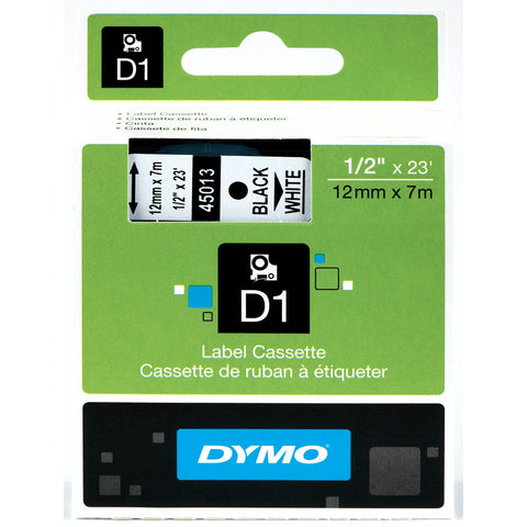 Dymo 1/2" Black on White D1 Tape - 45013