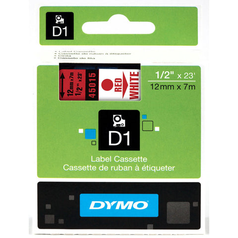 Dymo 1/2" Red on White D1 Tape - 45015
