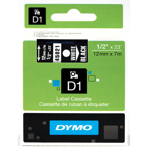 Dymo 1/2" White on Black D1 Tape - 45021