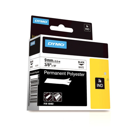 Dymo RhinoPro 3/8" Black on White Permanent Polyester Tape - 18482