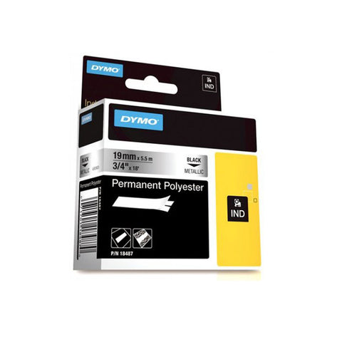 Dymo RhinoPro 3/4" Black on Metallic Silver Permanent Polyester Tape - 18487