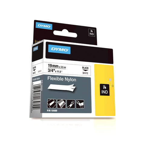 Dymo RhinoPro 3/4" Black on White Flexible Nylon Tape - 18489