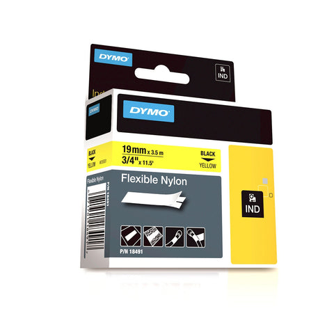 Dymo RhinoPro 3/4" Black on Yellow Flexible Nylon Tape - 18491