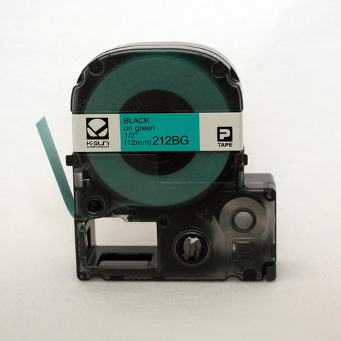 K-Sun 1/2" Black on Green Tape - 212BG