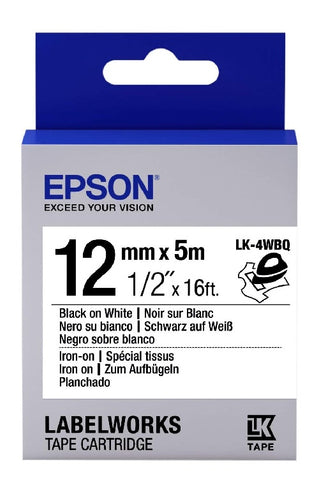 Epson LabelWorks™ 1/2" Black on White Iron-On-Fabric LK-4WBQ