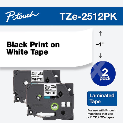 Brother 1" Black on White Tape (2 Pack) - TZe2512PK
