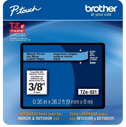 Brother 3/8" Black on Blue Tape - TZe521