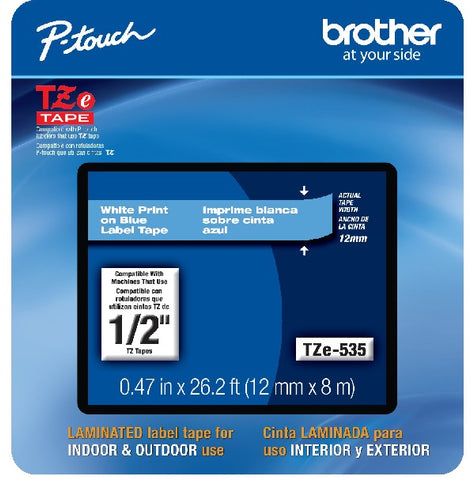 Brother 1/2" White on Blue Tape - TZe535