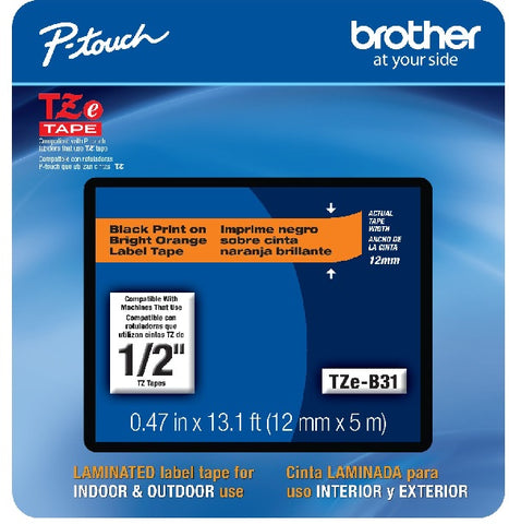 Brother 1/2" Black on Bright Orange Tape - TZeB31