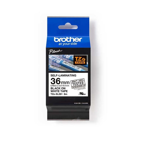 Brother 36mm Self-Laminated Black on White Tape - TZeSL261